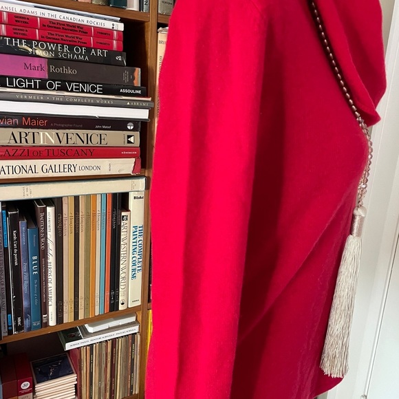 J. McLaughlin Bold Red Cashmere Cowl-neck Sweater - Size S - w/minor holes! - Picture 8 of 15
